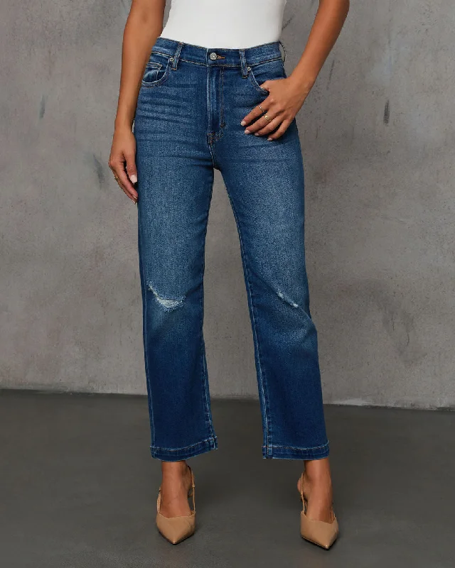 Cross My Path Distressed Relaxed Straight Leg Jeans