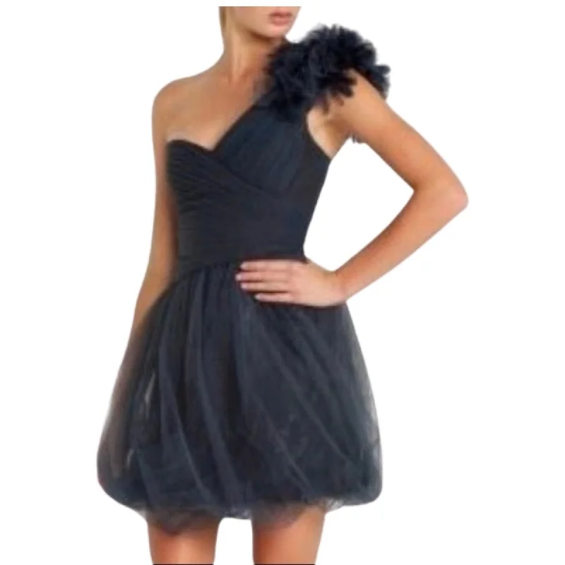 Dark Blue Grey Metallic Tulle Dress