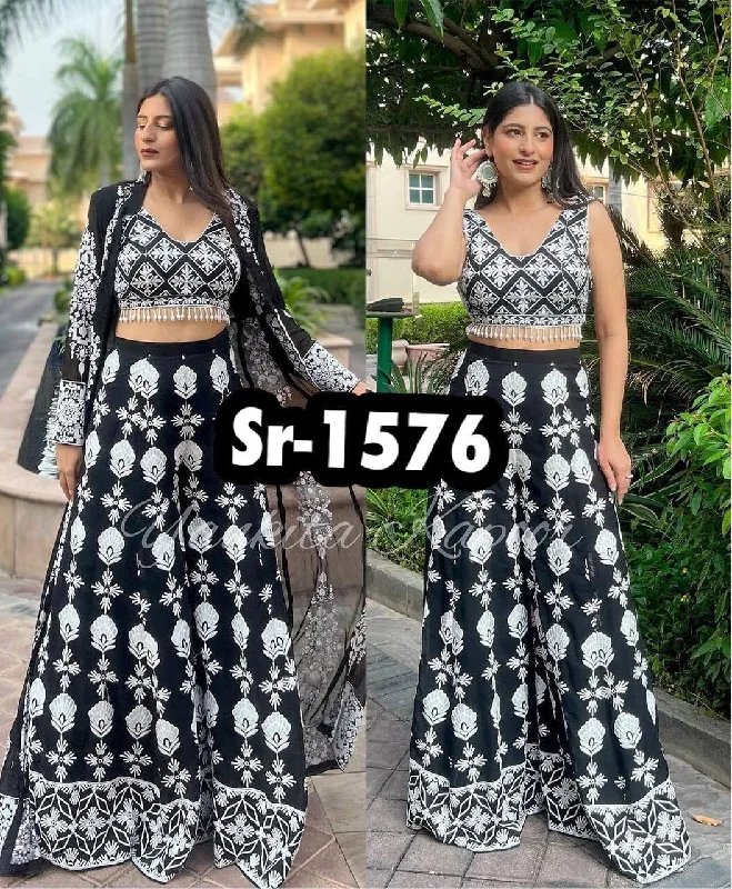 Designer Black White Combo Heavy Embroidered Palazzo Shrug Suit