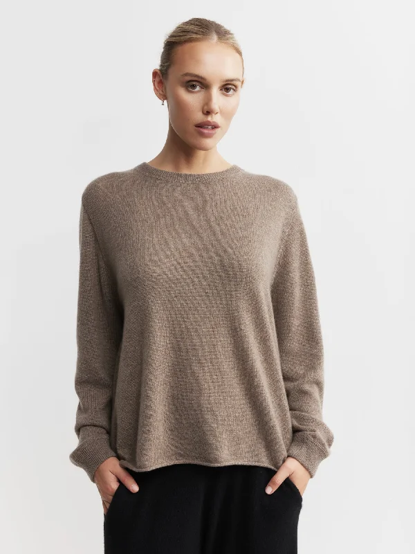 Cashmere Featherweight Oversize Crew (DEV) - Walnut