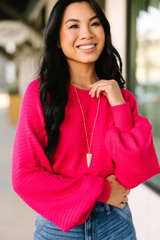 In The Works Fuchsia Pink Ribbed Sweater