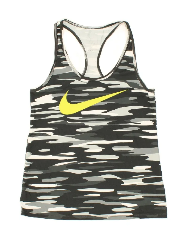 NIKE Womens Graphic Vest Top UK 10 Small Black Camouflage Polyester