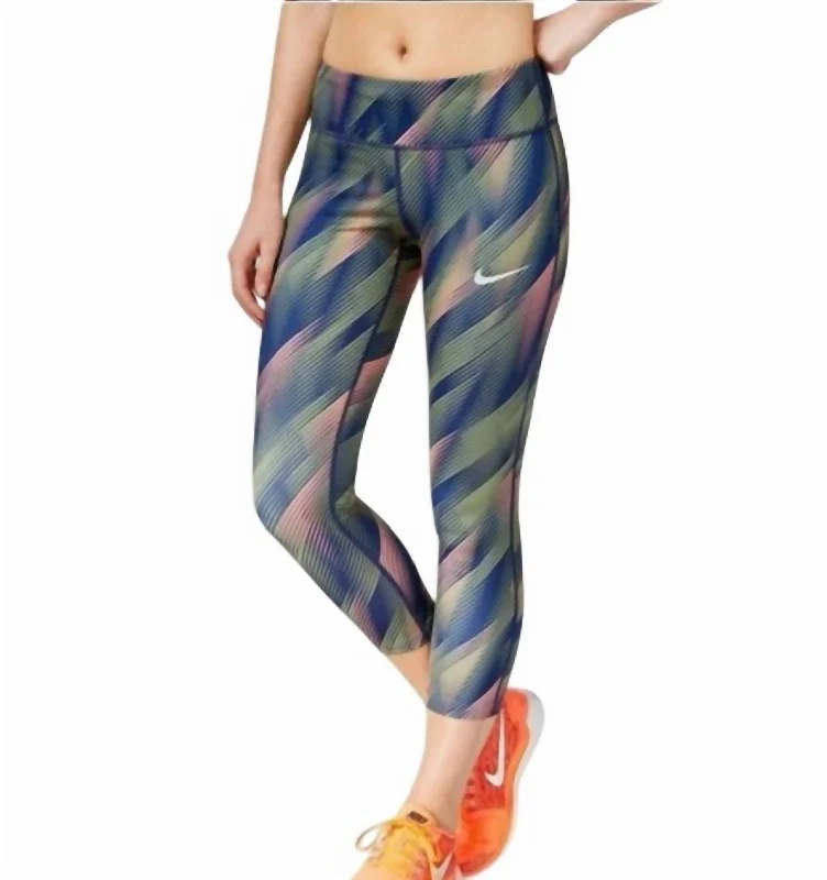 Power Epic Run Crop Leggings In Green/blue/coral Stripped