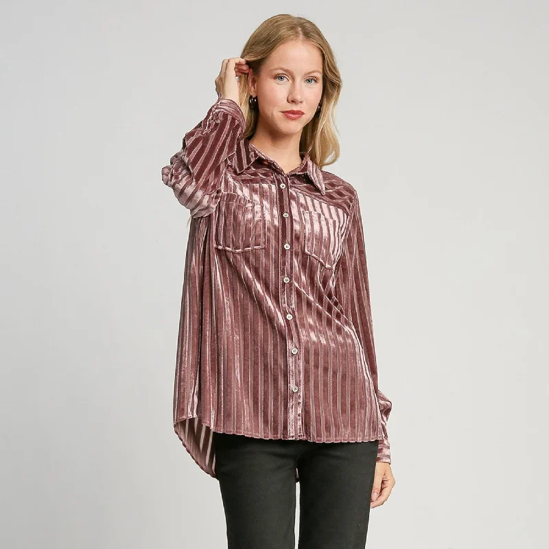 Women's Solid Velvet Mauve Stripe Shirt