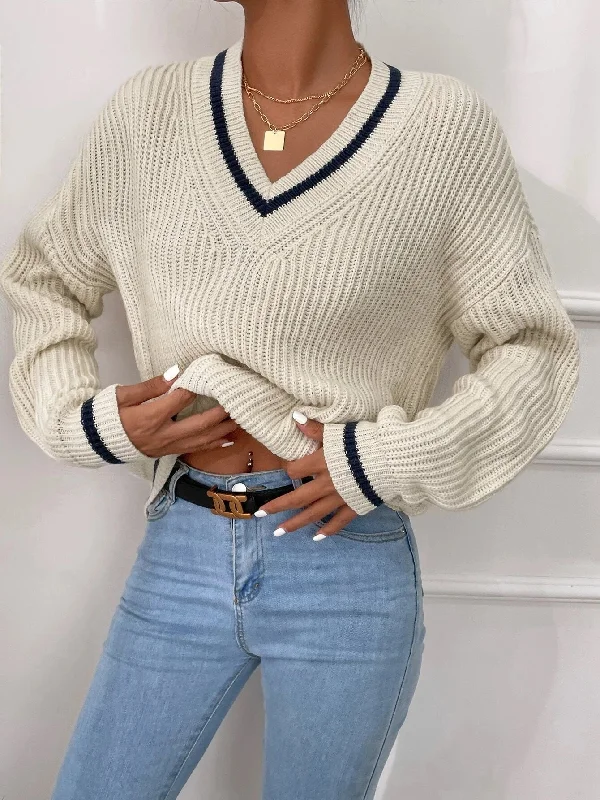 Winter Women's Clothes Cable Knit V Neck Sweaters