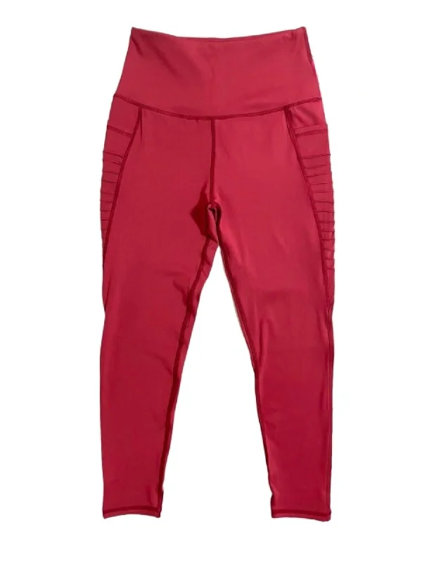 Women's Moto Side Pockets High Rise Capri Leggings In Red