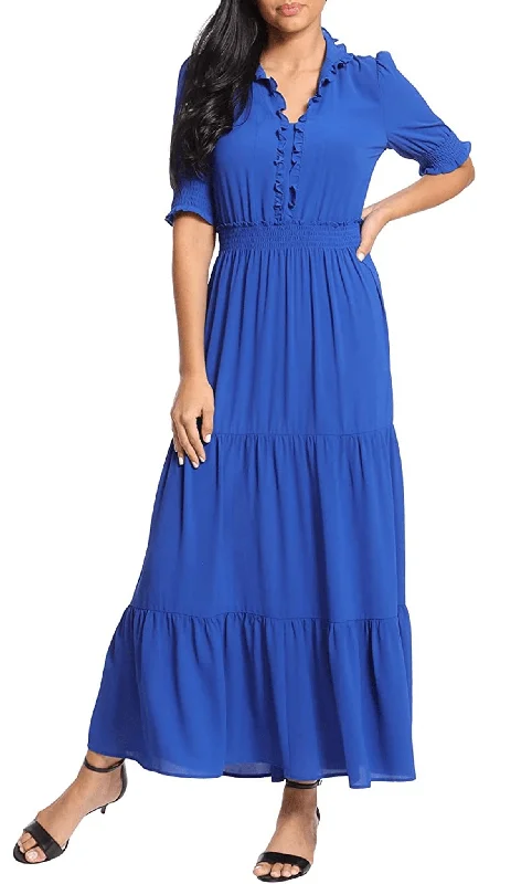 London Times T6184M - Puff Sleeve Tiered Formal Dress