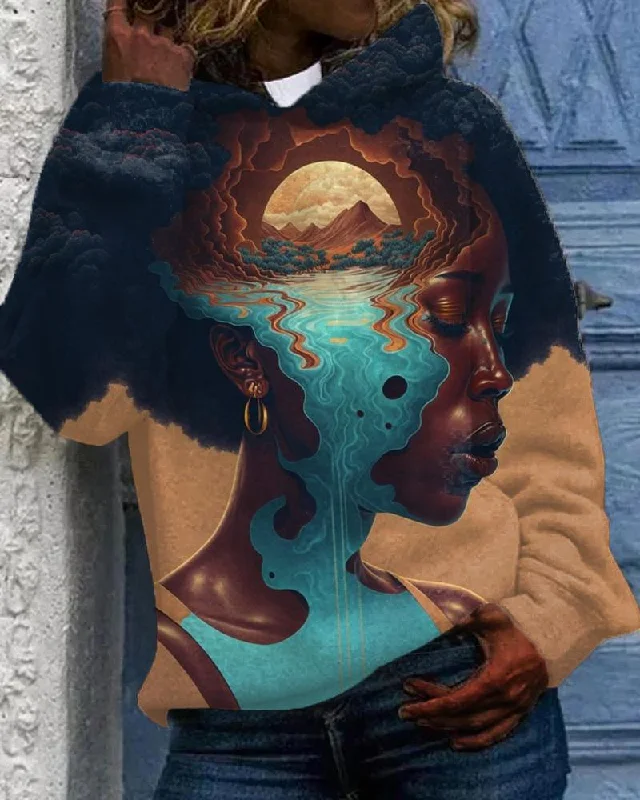 Art Black Girl Casual Print Hoodie