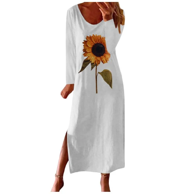 Women Sunflower Long Sleeves Dresses