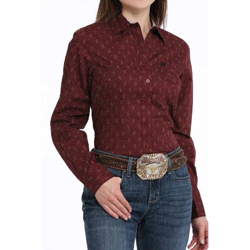 Cinch Women's Burgandy Geo Print Shirt