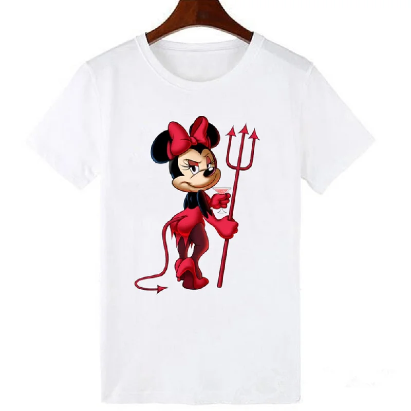 LUCKYROLL Devil Minnie Mouse Print T Shirts Women Tees Casual O-Neck Short Sleeve Harajuku Cool T-shirt Female Tops