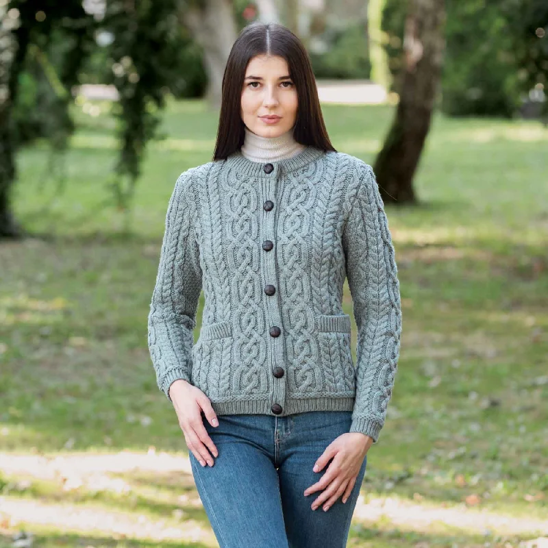 Women's Aran Knit Button Cardigan, Skylight