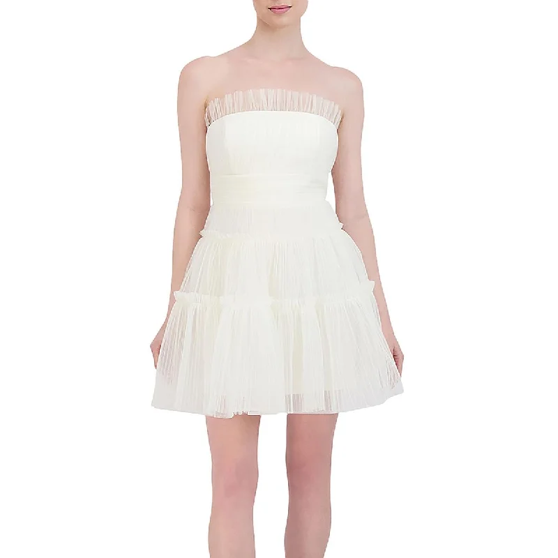 BCBG Max Azria Women's Strapless Ruffled Tulle Flared Mini Dress