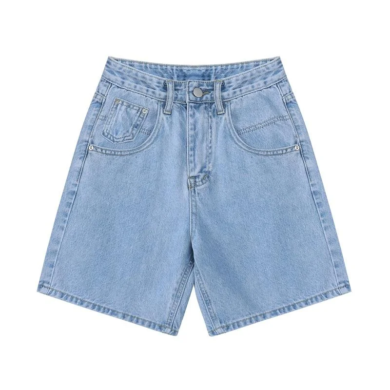 High Waist Denim Shorts Women Loose Ladies Button Wide Leg Shorts