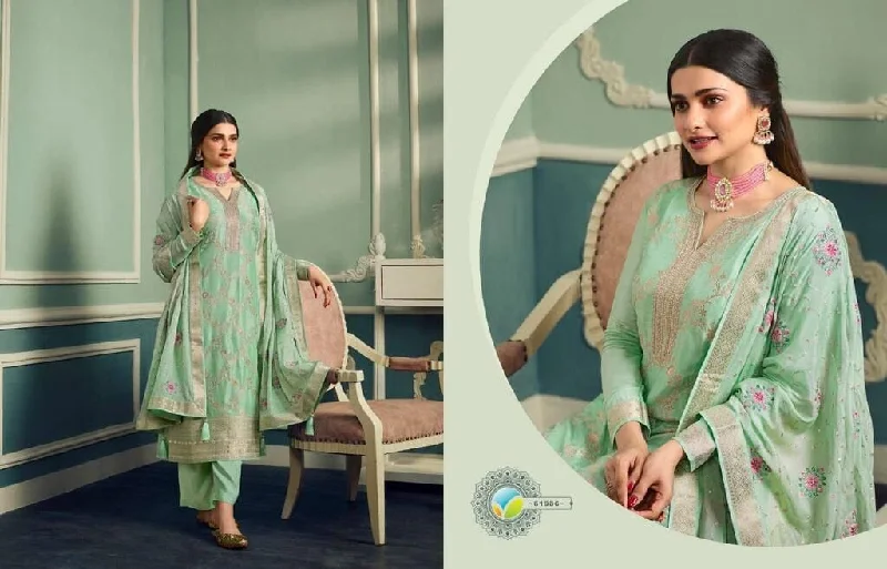 Light Green Pure Viscose Jacquard Embroidered Stone work Designer Suit