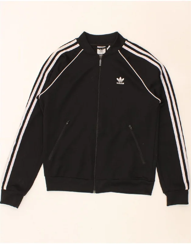 ADIDAS Womens Tracksuit Top Jacket UK 10 Small Black Polyester