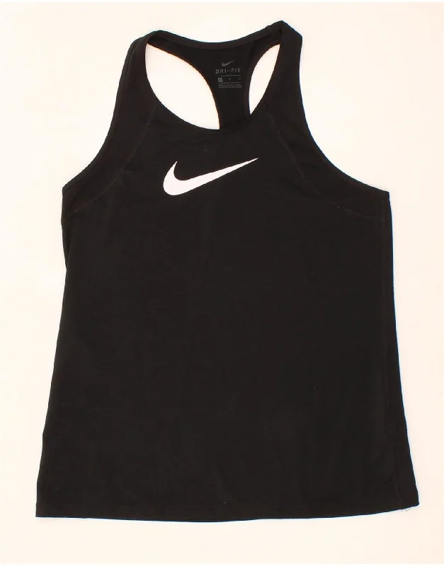 NIKE Womens Dri Fit Graphic Vest Top UK 12 Medium Black Polyester