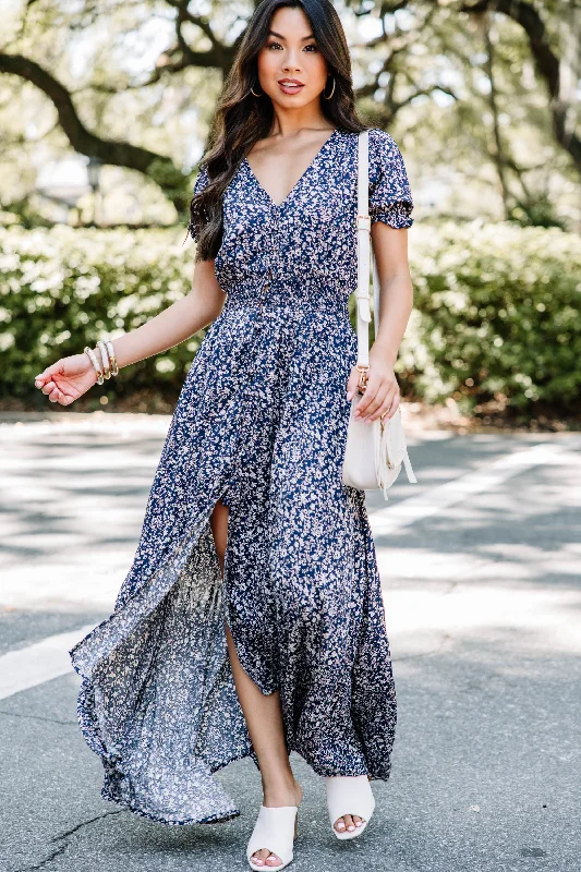 What A Doll Navy Blue Floral Maxi Dress