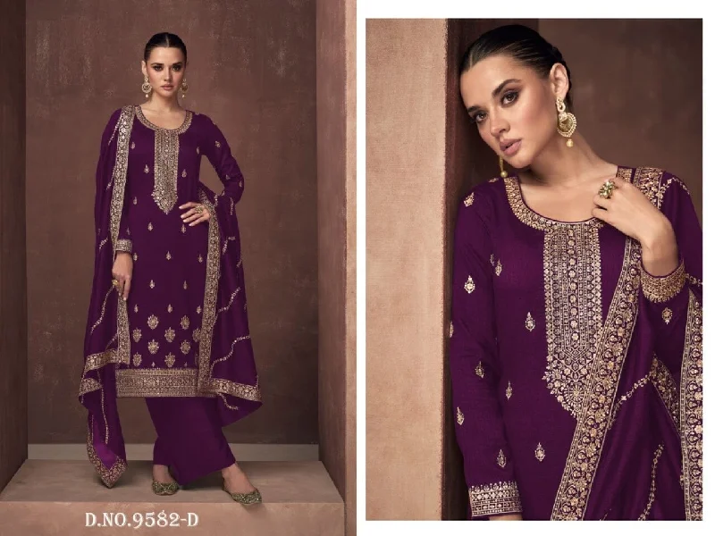 9582D Designer Premium Silk Embroidered Sequence Work Plazzo Suit