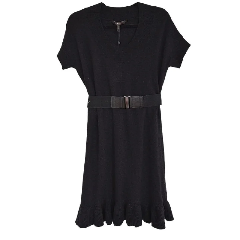 Black Ruffle Cashmere Blend Dress