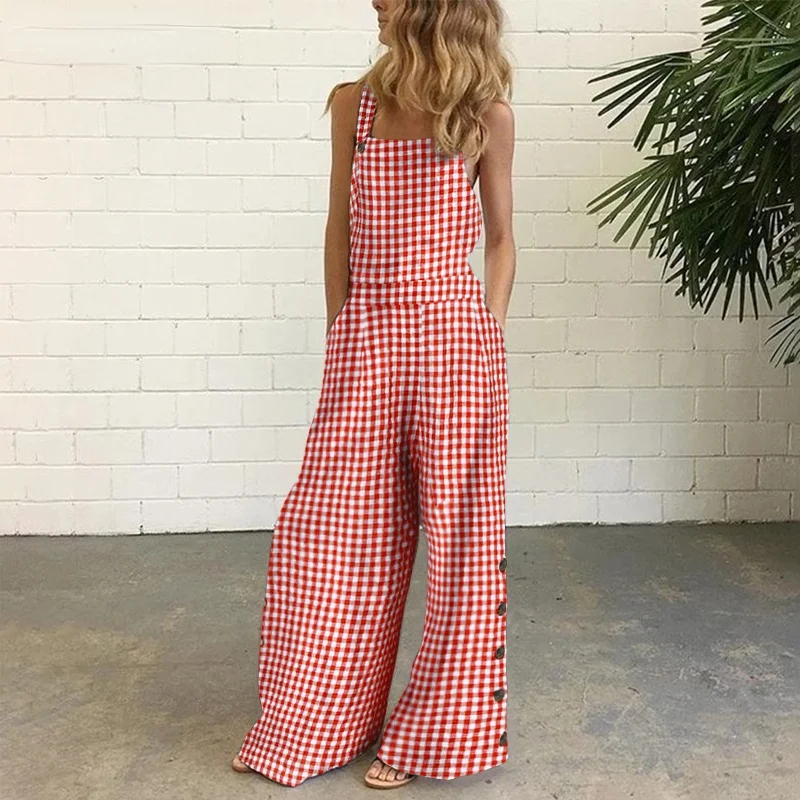 Casual Women Overalls Loose Wide Leg Jumpsuits