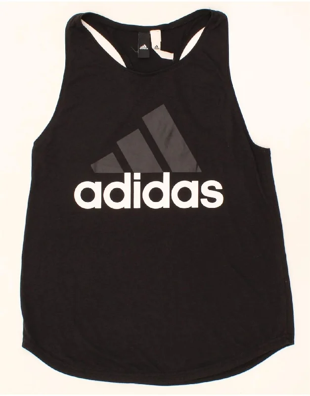 ADIDAS Womens Graphic Vest Top UK 14 Medium Black Polyester