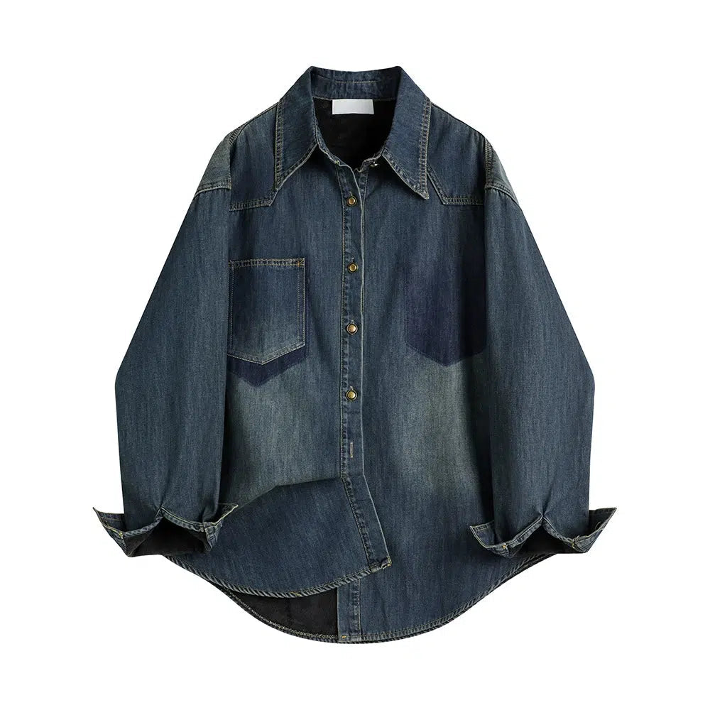 Pockets Denim Button-Down Shirt