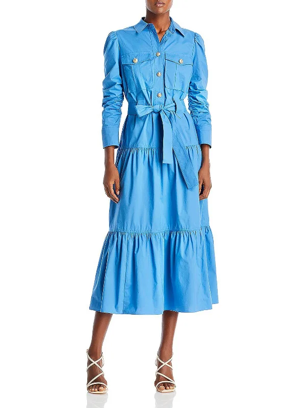 Donna Womens Tiered Collared Shirtdress