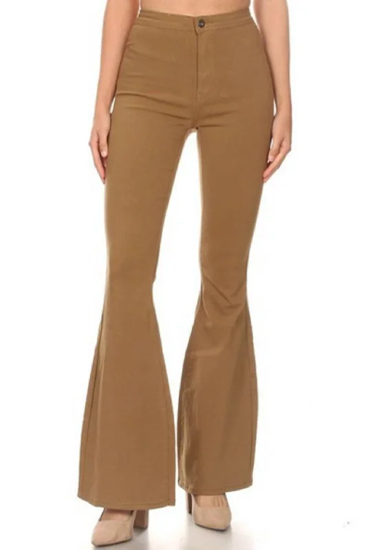 High Waisted Disco Bell Bottom Jeans In Mocha