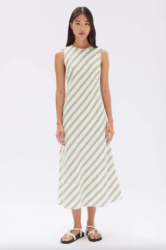 Isola Stripe Midi Dress - Pandan/Antique White