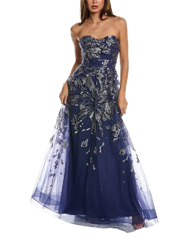 Rene Ruiz Embroidered Tulle Gown