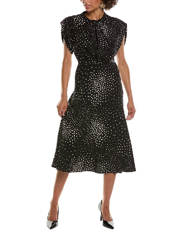 Teri Jon by Rickie Freeman Crepe Polka Dot Cinched Midi Dress