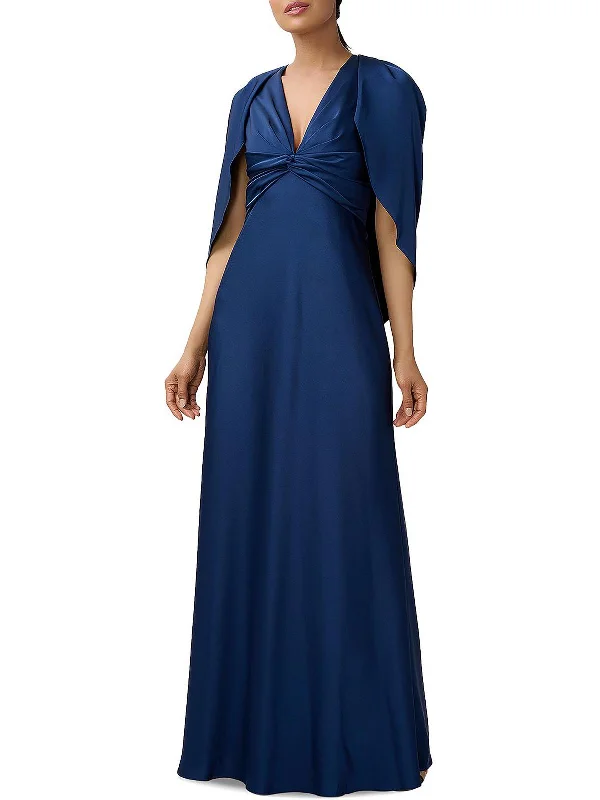 Womens Cape Sleeve Maxi Evening Dress