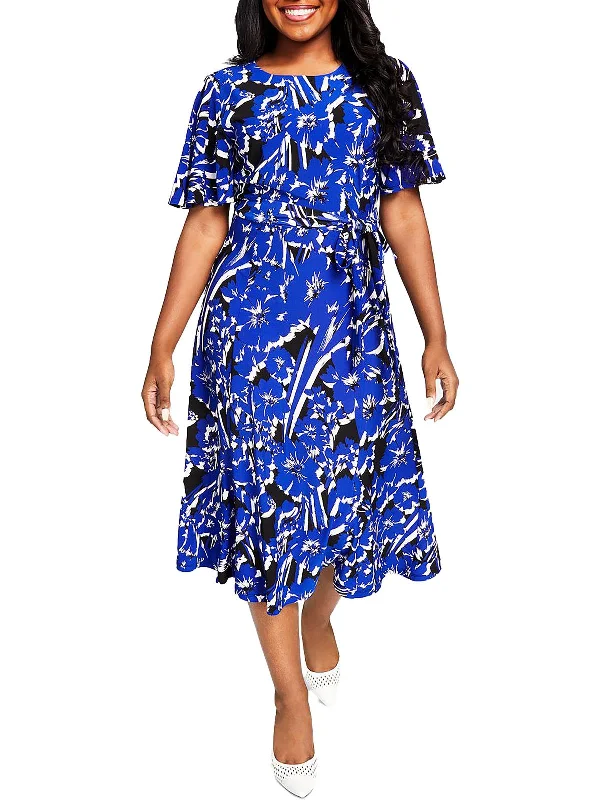 Womens Floral Midi Sheath Dress