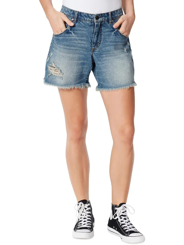 Womens Frayed Hem Midi Cutoff Shorts