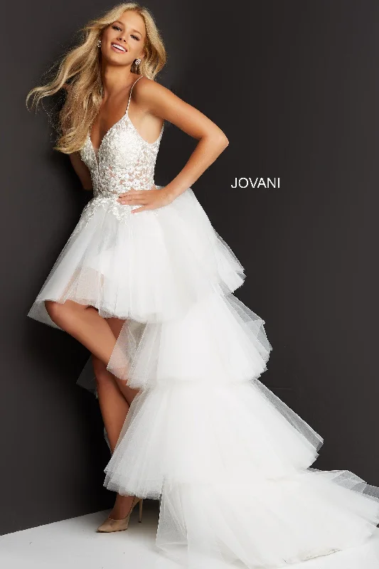 Jovani 07263 Spaghetti Strap High Low Formal Gown