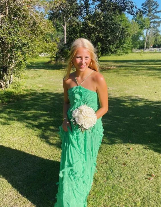 Elegant Green A-Line Long Party Dress Charming Wedding Guest Dress, DP2401